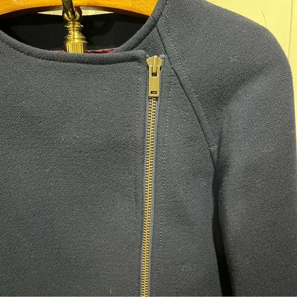 J CREW ~ Double Cloth Navy Blue Wool Moto Style Jacket 6 - Picture 5 of 11